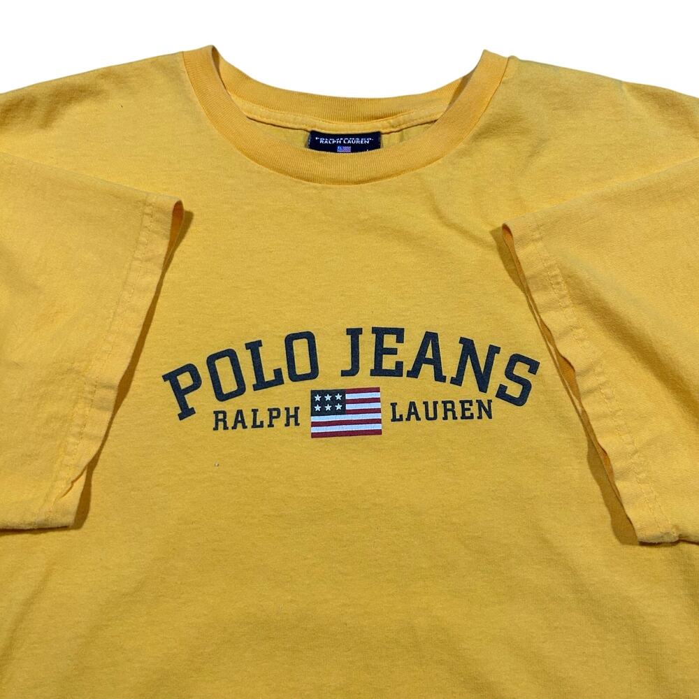 Vintage Y2K Polo Jeans Ralph Lauren T-Shirt Men’s Size Large Spell Out Yellow